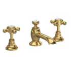 Hudson Reed Brass Topaz With Crosshead 3 Tap Hole Basin Mixer - Brushed Brass
