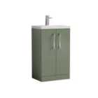 Nuie Arno Compact 500mm Floor Standing 2 Door Vanity & Polymarble Basin - Satin Green