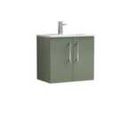 Nuie Arno 600mm Wall Hung 2 Door Vanity & Minimalist Basin Satin Green