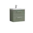 Nuie Arno 600mm Wall Hung 2 Drawer Vanity & Mid-Edge Basin Satin Green