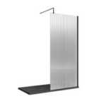 Hudson Reed 900mm Fluted Wetroom Screen With Support Bar - Matt Black