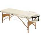 HOMCOM Wooden Folding Spa Beauty Massage Table with 2 Sections and Carry Bag - Cream
