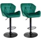 HOMCOM Set Of 2 Luxurious Velvet-touch Bar Stools Metal Frame Footrest - Green