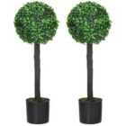 HOMCOM Set Of 2 Potted Artificial Plants Boxwood Ball Trees 60cm