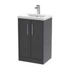 Hudson Reed Juno 500mm Floor Standing 2 Door Vanity & Mid-Edge Basin - Graphite Grey