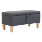 HOMCOM Linen Storage Ottoman Box Toy Chest Footstool with Rubberwood Legs