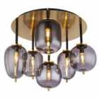 Globo Smoky 6 Light Semi-flush Gold Ceiling Light With Smoked Shades