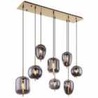 Globo Smoky 8 Light Gold Pendant With Smoked Shades