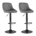 Neo Grey Madrid Faux Leather Matt Black Adjustable Breakfast Bar Stools Set Of 2