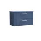 Nuie Deco 800mm Wall Hung 2 Drawer Vanity & Worktop - Satin Blue