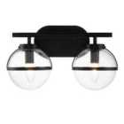 Hinkley Hollis 2 Light Black Clear Seeded Opal Glass Wall Light