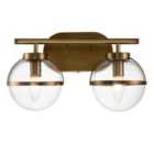 Hinkley Hollis 2 Light Heritage Brass Clear Seeded Opal Glass Wall Light
