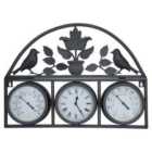 Charles Bentley Shabby Chic Wall Clock with Thermometer and Hygrometer - Black