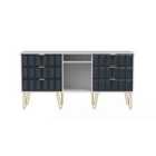 Ready Assembled Cuba 6 Drawer Tv Unit With Legs - Indigo Matt and White
