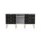 Ready Assembled Cuba 6 Drawer Tv Unit With Legs - Deep Black and White