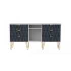 Ready Assembled Copenhagagen 6 Drawer Tv Unit With Legs - Indigo Matt and White