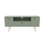 Ready Assembled Hirato 2 Door 1 Drawer Wide Tv Unit - Green
