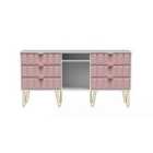 Ready Assembled Cuba 6 Drawer Tv Unit With Legs - Kobe Pink and White
