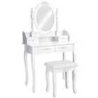 Tectake Dressing Table w/ Mirror And Stool In An Antique Look - White