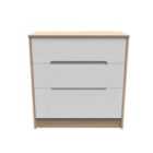Ready Assembled Barquero 3 Drawer Deep Chest - White Matt and Bardolino Oak