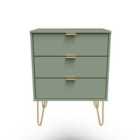 Ready Assembled Hirato 3 Drawer Midi Chest With Legs -Reed Green