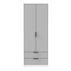 Ready Assembled Hirato Tall 2 Drawer Wardrobe - Grey Matt and White