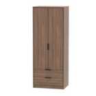 Ready Assembled Hirato Tall 2 Drawer Wardrobe - Carini Walnut