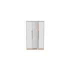 Ready Assembled Barquero Tall Triple Mirrored Wardrobe - White Matt and Bardolino Oak