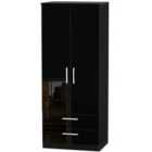 Ready Assembled Fourrisse 2ft6in 2 Drawer Wardrobe - Black Gloss