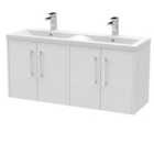 Hudson Reed Juno 1200mm Wall Hung 4 Door Vanity & Double Ceramic Basin - White Ash