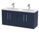 Hudson Reed Juno 1200mm Wall Hung 4 Door Vanity & Double Ceramic Basin - Electric Blue