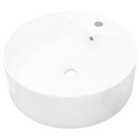vidaXL Ceramic Bathroom Sink Basin Faucet/Overflow Hole White Round