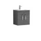 Nuie Athena 500 Wall Hung 2-door Vanity & Minimalist Basin - Grey Woodgrain