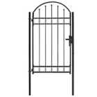 vidaXL Fence Gate With Arched Top Steel 100X175cm Black