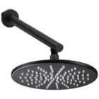 Abode Storm Matt Black Wall Mounted Round Shower Head & Arm - 225mm