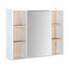 HOMCOM Bathroom Mirror Cabinet Wall Mounted Storage Cabinet With Open Cupboard and Adjustable Shelf - White