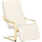 HOMCOM Wooden Lounging Chair Deck Relaxing Recliner Lounge Seat With Adjustable Footrest and Removable Cushion - Cream White