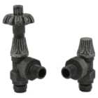 Towelrads Westminster Pewter Angled Thermostatic Radiator Valve & Lockshield - 129 x 67mm