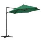 Outsunny 2.5M Garden Cantilever Parasol with 360? Rotation, Offset Roma Patio Umbrella Hanging Sun Shade Canopy Shelter with Cross Base, Green