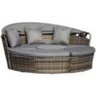 Outsunny Rattan Cushioned Wicker Round Sofa Bed with Coffee Table - Grey