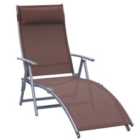 Outsunny Sun Lounger Steel Frame Outdoor Folding Chaise Texteline Lounge Chair Recliner with Headrest & 7 Levels Adjustable Backrest, Brown