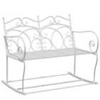 Outsunny Patio 2 Seater Rocking Bench Steel Garden Outdoor Garden Loveseat Chair w/ Decorative Backrest White