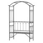 Outsunny Garden Metal Arch Bench Outdoor 2-Seater Chair, Patio Rose Trellis Arbour Pergola for Climbing Plant Vintage Classic Black 115L x 50W x 203H cm