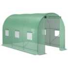 Outsunny 3.5 x 2m Walk-In Polytunnel Greenhouse, with Steel Frame, PE Cover, Roll-Up Door and 6 Windows - Green