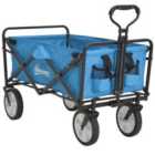 Outsunny Pull Along Cart Folding Cargo Wagon Trailer Trolley for Beach Garden Use with Telescopic Handle - Blue