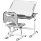 HOMCOM Kids Desk and Chair Set With Drawer and Pen Slot Hook - Grey
