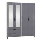 Seconique Madrid 4 Door 2 Drawer Wardrobe - Grey/White Gloss
