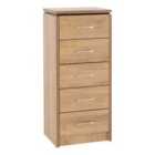 Seconique Charles 5 Drawer Narrow Chest - Oak Effect Veneer