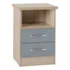 Seconique Nevada 2 Drawer Bedside - Grey Gloss/Light Oak Effect Veneer