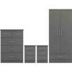 Seconique Nevada 2 Door 1 Drawer Wardrobe Bedroom Set - 3D Effect Grey